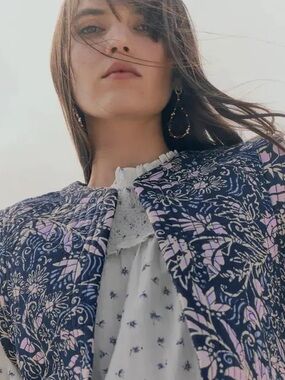 Mango Floral Quilted Vest in Navy and Light Pink